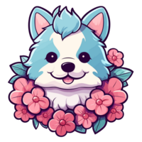 adorável cachorro com flores - ai gerado png