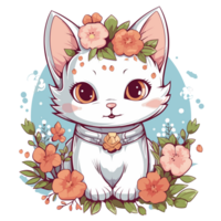 un adorable gato rodeado por flores - ai generado png