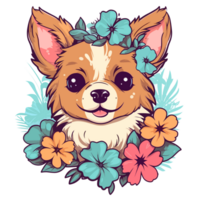 adorável cachorro com flores - ai gerado png