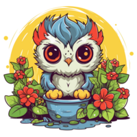 Kawaii Owl In Garden - png