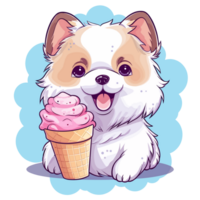 bebé perro comiendo helado - ai generado png