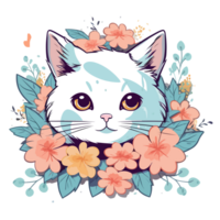 un adorable gato rodeado por flores - ai generado png