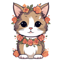 A Adorable Cat Surrounded By Flowers - png