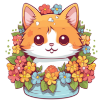 un adorable gato rodeado por flores - ai generado png