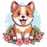 adorable perro con flores - ai generado png