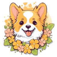 Adorable Dog With Flowers - png