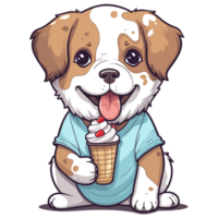 baby hond aan het eten ijsje - ai gegenereerd png