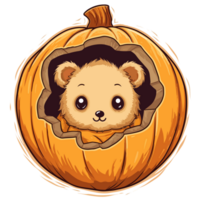 Teddy Bär spähen aus von Halloween Kürbis - - ai generiert png