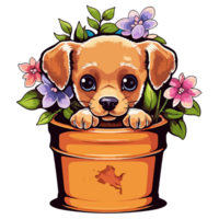 Cute Dog Peeking Out From Plant - png