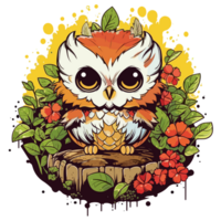 Kawaii Owl In Garden - png