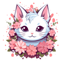 un' adorabile gatto circondato di fiori - ai generato png