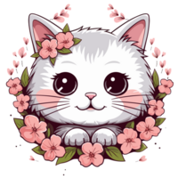 A Adorable Cat Surrounded By Flowers - png