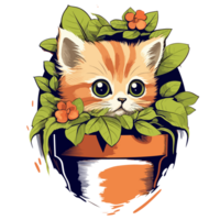 Adorable Kitten Peeking Out From Plant - png