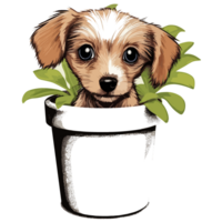 Cute Dog Peeking Out From Plant - png