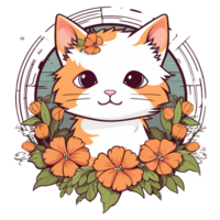 A Adorable Cat Surrounded By Flowers - png