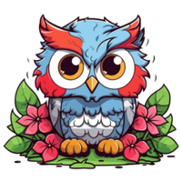 Kawaii Owl In Garden - png