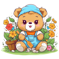 Beautiful Bear in Garden - png