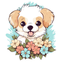 Adorable Dog With Flowers - png
