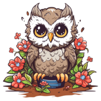 Kawaii Owl In Garden - png