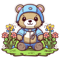 hermosa oso en jardín - ai generado png