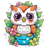 Kawaii Owl In Garden - png