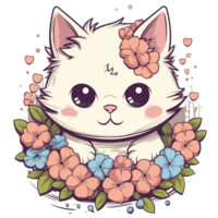 A Adorable Cat Surrounded By Flowers - png