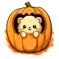 Teddy Bear Peeking Out From Halloween Pumpkin - png