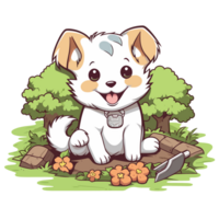 linda bebé perro jugando en jardín - ai generado png