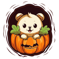 Teddy Bear Peeking Out From Halloween Pumpkin - png