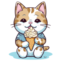 Cute Cat Eating Ice-cream - png