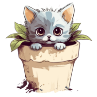 Adorable Kitten Peeking Out From Plant - png