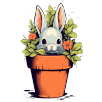 Cute Bunny Peeking Out From Plant - png