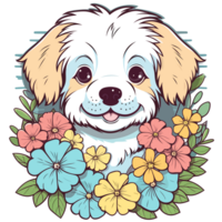 Adorable Dog With Flowers - png