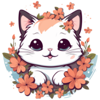 en förtjusande katt omgiven förbi blommor - ai genererad png