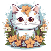 un' adorabile gatto circondato di fiori - ai generato png