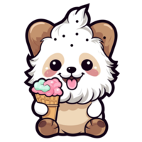 bebé perro comiendo helado - ai generado png