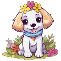aanbiddelijk hond met bloemen - ai gegenereerd png
