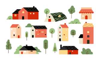 set of cute houses element png