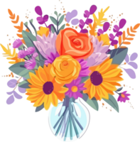 Flower arrangement or bouquet colorful summer flowers for invitation, greeting card, poster, frame, wedding, decoration png