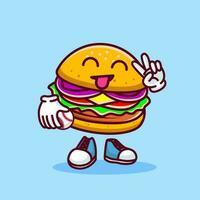 Vector illustration of kawaii burger cartoon character with baseball bat and ball. Vector eps 10