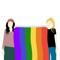 couple holding rainbow cloth vector