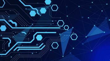 Circuit board technology with connecting dots lines. Digital big data visualization and global communication technology concept background. Vector illustration.