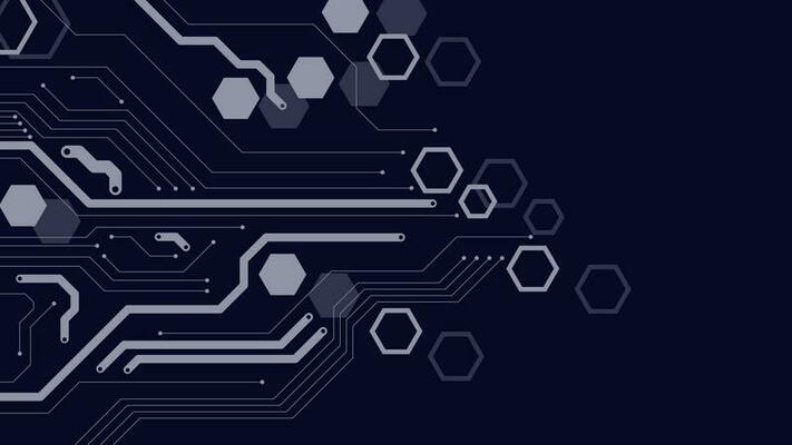 Circuit board technology with hexagonal shapes. Digital big data visualization and global communication technology concept background. Vector illustration.