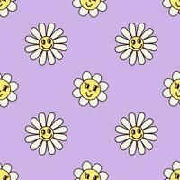 Groovy seamless pattern with daisies flower, 70s, hippie, very peri vector