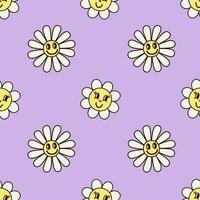 Groovy seamless pattern with daisies flower, 70s, hippie, very peri vector