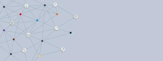 Business and network connection concept with infographic elements and icons. Digital communication technology, networking and connected dots lines. Vector illustration.