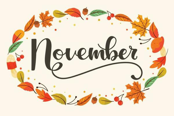 November Lettering With Autumn Decoration