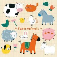 Hand Drawn Cute Farm Animal for Kids vector