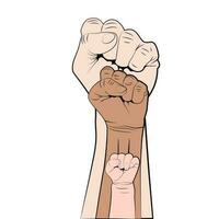 Female male and children fist up. Fight for rights and freedoms. Vector illustration