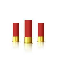 Set of cartridge for shotgun. Red realistic cartridge with reflection isolated on white. Vector